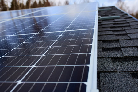 The roof of the house on which solar panels hang. Smart Home Systemの写真素材