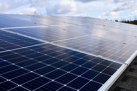Solar panels on the roof of the house against the sky. An ecologically clean farm. Renewable energy