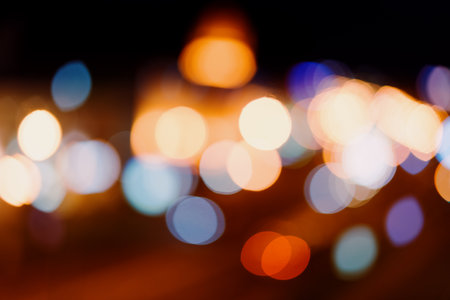 Blurred background. Glare from the light illumination of the cityの写真素材