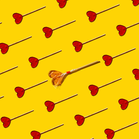 Holiday packaging concept, red hearts seamless pattern.の写真素材