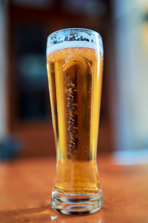 Glass of beer close up.