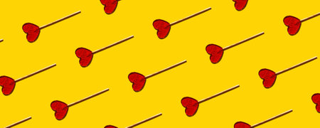 Seamless pattern of heart-shaped lollipops.の写真素材