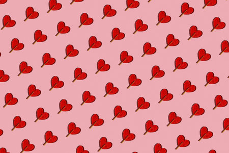 Holiday packaging concept, red hearts seamless pattern.の写真素材