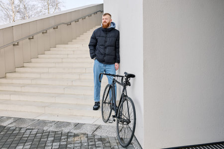 City man chooses a bike for a weekend ride.の写真素材