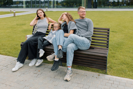 Lifestyle concept, a family of four including children went for a walk.