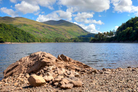 Looking towards Helvellyn Mountain from Thirlmere, the Lake District, Cumbria, England の写真素材