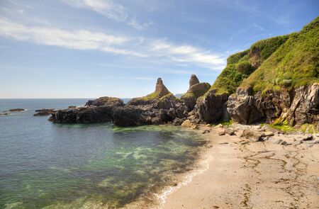Interesting rock formations at Great Mattiscombe Sand, Devon, England.
