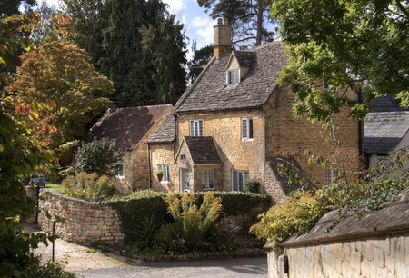 Pretty detached Cotswold cottage, Mickleton near Chipping Campden, Gloucestershire, England.の写真素材