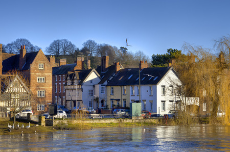 High water levels on the River Severn, Bewdley, Worcestershire, England のeditorial素材