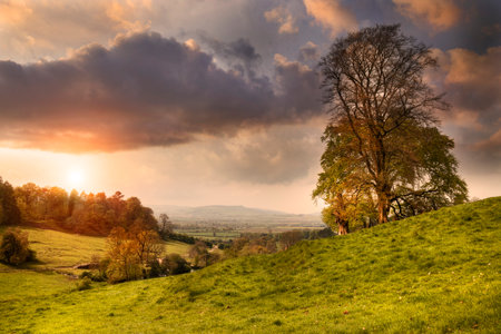 View from Lidcombe Hill near Stanway, Gloucestershire, England の写真素材