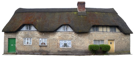 A pair of stone thatched cottages, Bretforton, Worcestershire, England の写真素材