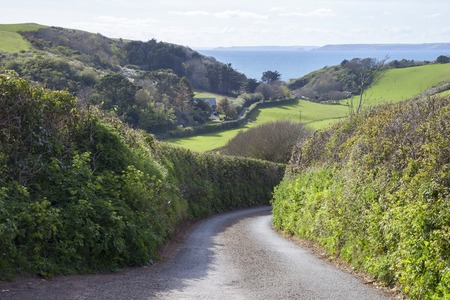 Devon lane leading down to Hope Cove, Englandの写真素材