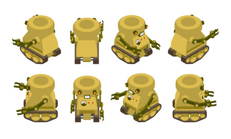 Isometric khaki military robot on crawler tracksのイラスト素材