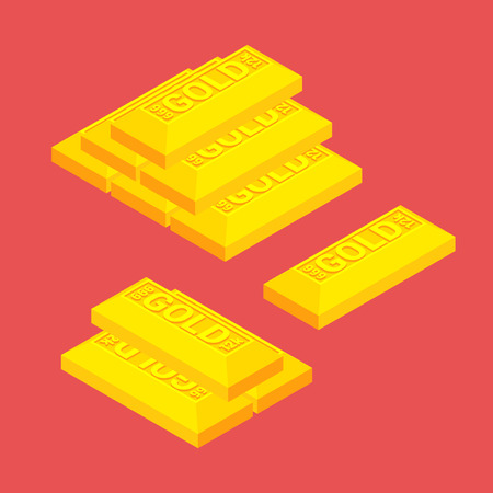 Isometric golden bars on the red backgroundのイラスト素材