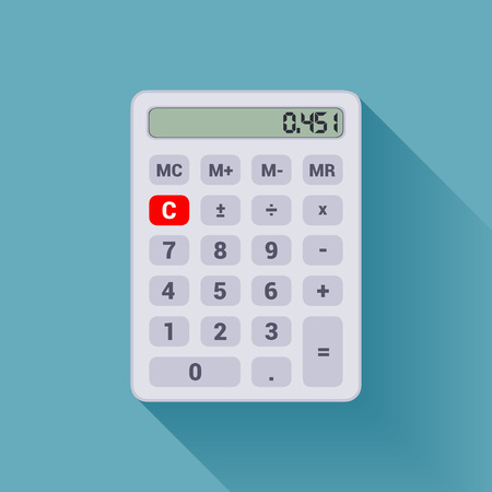 Digital white calculator on the blue backgroundのイラスト素材