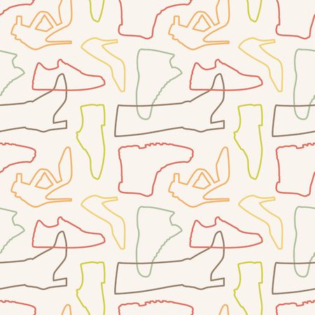 Seamless pattern with the colored outline shoes. The layout is fully editableのイラスト素材
