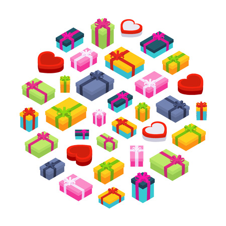 Isometric colored gift boxes against the white background. Illustration suitable for advertising and promotionのイラスト素材