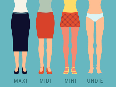 Set of various skirts against the blue background. Illustration suitable for advertising and promotionのイラスト素材