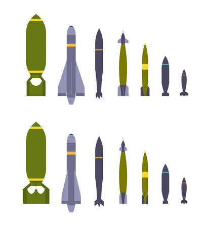 Set of the air bombs. The objects are isolated against the white background and shown from two sidesのイラスト素材