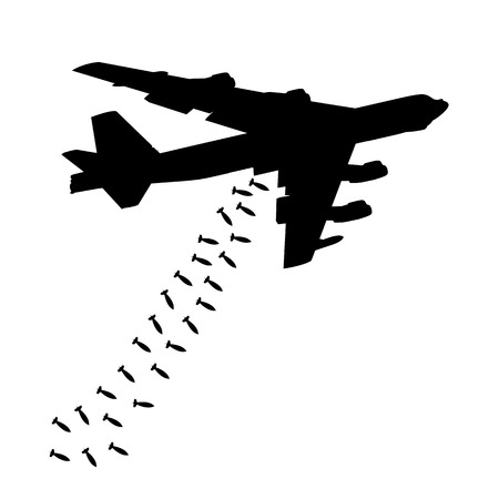 Heavy bomber dropped the bombs. Black silhouette against the white backgroundのイラスト素材