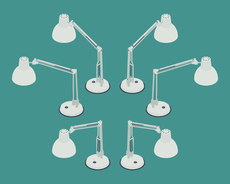 Set of the isometric desk lamps. The objects are isolated against the green background and shown from different sidesのイラスト素材
