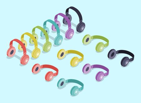 Isometric colored headphones. Illustration suitable for advertising and promotionのイラスト素材