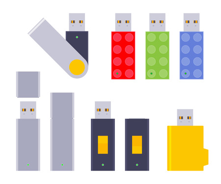 Set of the USB flash-drives. The objects are isolated against the white background and shown from topのイラスト素材