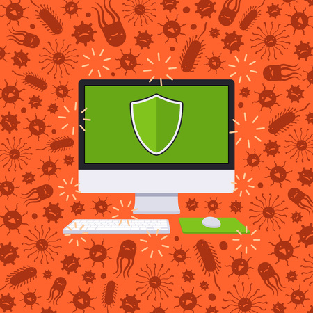 Computer under the virus attack. Conceptual illustration suitable for advertising and promotionのイラスト素材