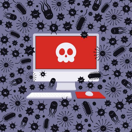 Computer captured by viruses. Conceptual illustration suitable for advertising and promotionのイラスト素材