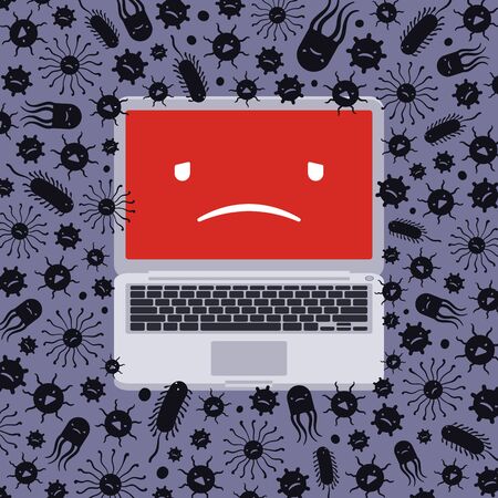 Laptop captured by viruses. Conceptual illustration suitable for advertising and promotionのイラスト素材