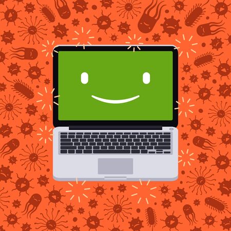 Laptop under the virus attack. Conceptual illustration suitable for advertising and promotionのイラスト素材