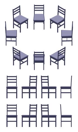 Illustration for Set of the isometric black chairs. The objects are isolated against the white background and shown from different sides - Royalty Free Image