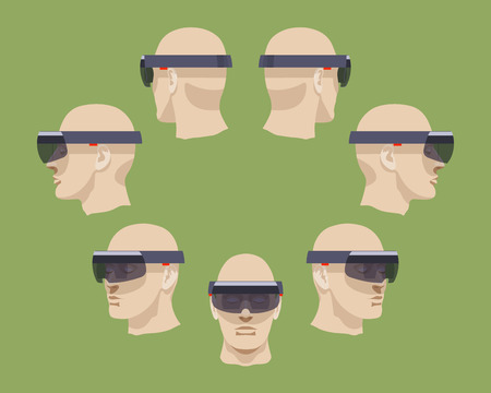 Set of the virtual reality headsets. The objects are isolated against the green background and shown from different sidesのイラスト素材