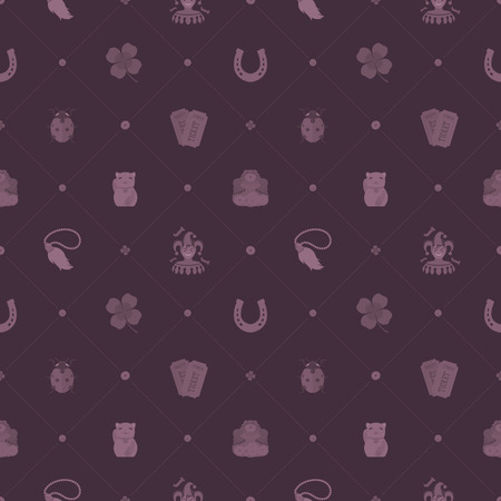 Seamless pattern with Lucky Charms against the maroon background. The layout is fully editableのイラスト素材