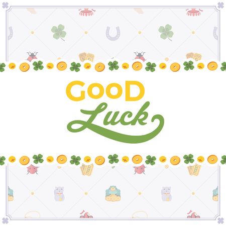 Vector decorating design made of Lucky Charms, and the words Good Luck. Colorful card template with copy spaceのイラスト素材