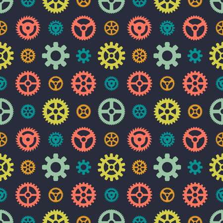 Colored gears seamless pattern against the black background. The layout is fully editableのイラスト素材