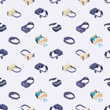 Seamless pattern with the virtual reality headsets. The layout is fully editableのイラスト素材