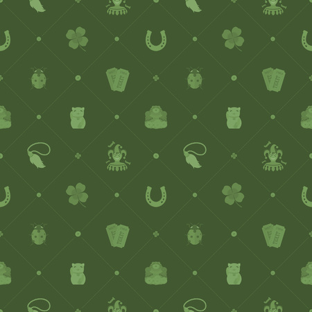 Seamless pattern with Lucky Charms against the green background. The layout is fully editableのイラスト素材