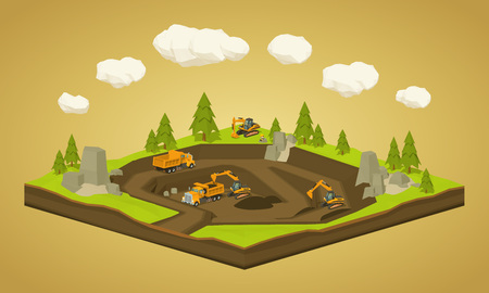 Quarry. Dig site. 3D lowpoly isometric vector concept illustration suitable for advertising and promotionのイラスト素材