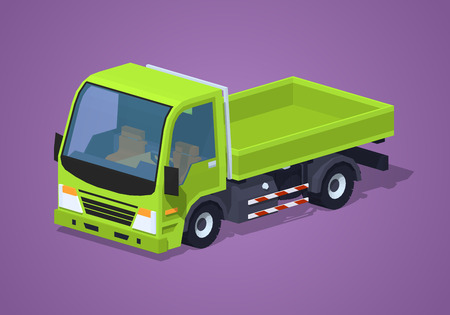 Empty green truck against the violet background. 3D lowpoly isometric vector illustrationのイラスト素材