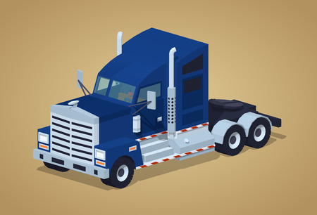 Dark-blue heavy american truck against the brown background. 3D lowpoly isometric vector illustrationのイラスト素材