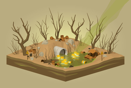 Toxic waste dump. 3D lowpoly isometric vector concept illustrationのイラスト素材