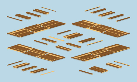 Timber floating on water. 3D lowpoly isometric vector illustration. The set of objects isolated against the light-blue background and shown from different sidesのイラスト素材