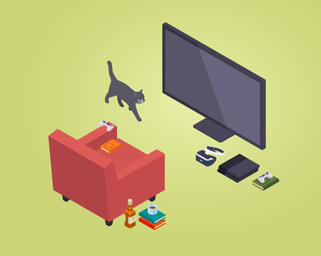 Isometric gamer seat against the green background. 3D isometric vector concept illustrationのイラスト素材