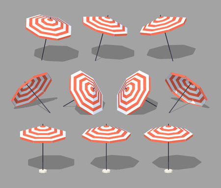 Sun umbrella. 3D lowpoly isometric vector illustration. The set of objects isolated against the grey background and shown from different sidesのイラスト素材