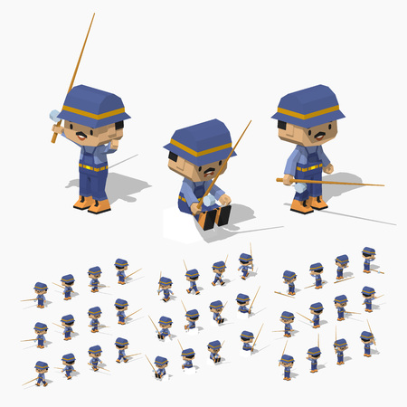 Fisherman. 3D lowpoly isometric illustration. The set of objects isolated against the white background and shown from different sidesのイラスト素材