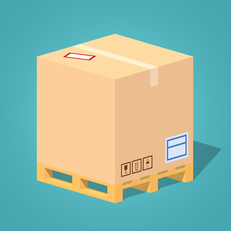 Cardboard box on the pallet against the blue background. 3D lowpoly isometric vector illustrationのイラスト素材