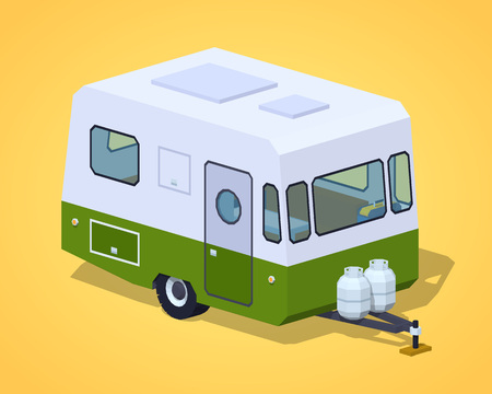 Retro motor home against the yellow background. 3D lowpoly isometric vector illustrationのイラスト素材