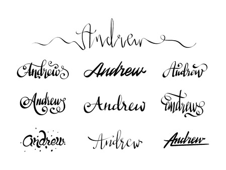 Personal name Andrew. Vector handwritten calligraphy tattoo design setのイラスト素材