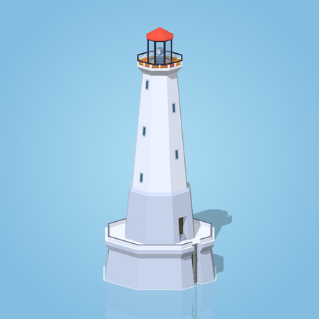 Lighthouse against the blue background. 3D lowpoly isometric vector illustrationのイラスト素材